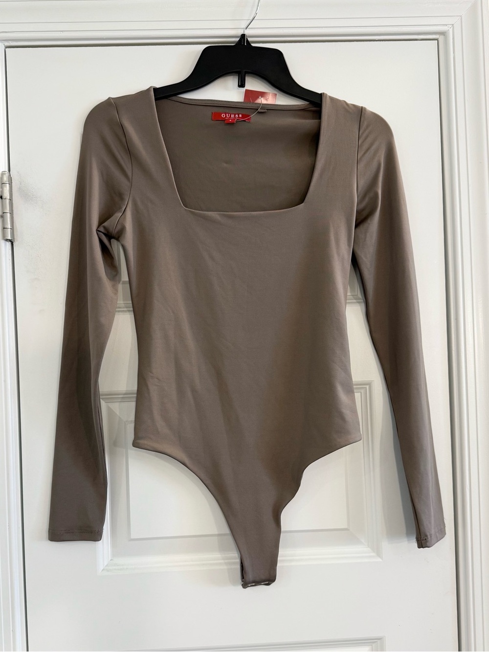 GUESS Brown Square Neck Bodysuit Small Long Sleeve Stretch NWT